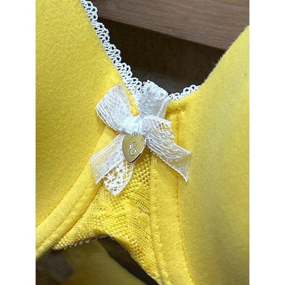 Victorias Secret Yellow Lined Perfect Coverage Bra 38D Lace Trim & Bow - Picture 3 of 7